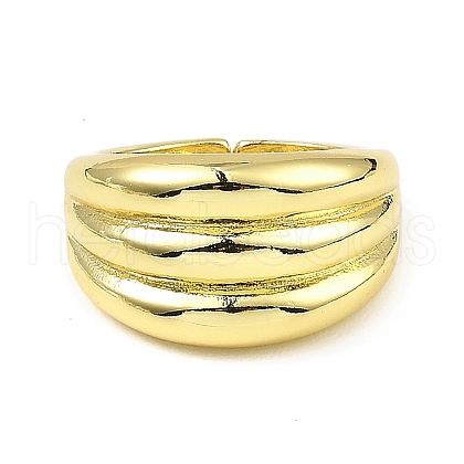 Rack Plating Brass Grooved Open Cuff Rings RJEW-D009-04G-1
