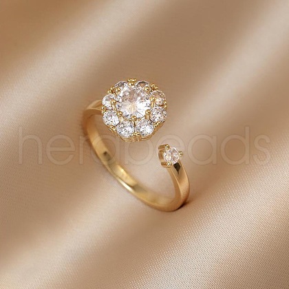 Brass Micro Pave Cubic Zirconia Cuff Rings for Women FS-WG10DBB-03-1
