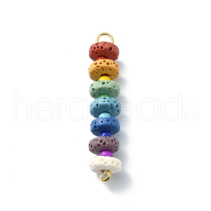 10Pcs Colorful Dyed Natural Lava Rock & Glass Seeded Connector Charms PALLOY-JF02532-02S-1