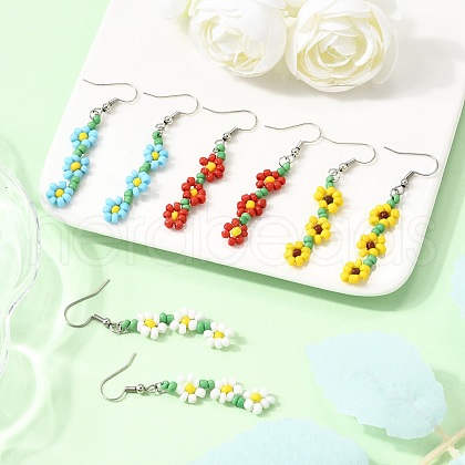 4Pairs Handmade Glass Seed Beads Dangle Earrings EJEW-TA00654-1