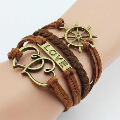 PU Leather & Hemp Cord Multi-strand Bracelets WG4AB3D-12-1