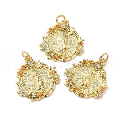 Rack Plating Brass Pave Cubic Zirconia Pendants KK-O142-01G-1