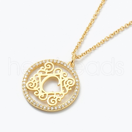 Brass Micro Pave Clear Cubic Zirconia Pendant Necklaces NJEW-E153-01C-1