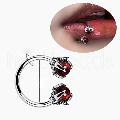 Double Claws 304 Stainless Steel Cubic Zirconia Hoop Lip Rings FS-WG1AB27-15-1