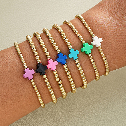 7Pcs CCB Round Beaded Stretch Bracelets WGF8C34-15-1