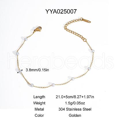 Elegant Stainless Steel & Imitation Pearl Round Link Chain Anklets HM7489-5-1