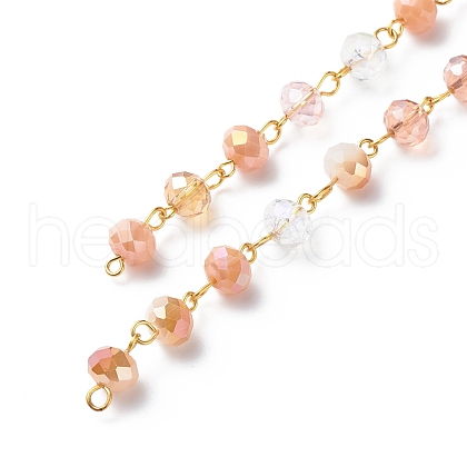 Handmade Electroplate Glass Faceted Rondelle Beaded Chains AJEW-JB01137-07-1