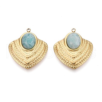 304 Stainless Steel Pave Natural Amazonite Pendants STAS-N109-193A-G-1