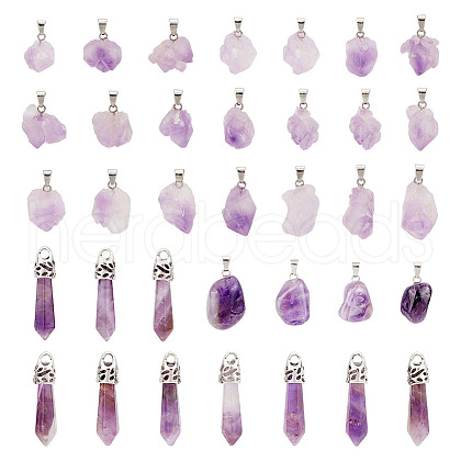 CHGCRAFT 34Pcs 3 Styles Natural Amethyst Pendants Set G-CA0001-65-1