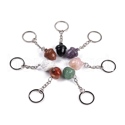 201 Stainless Steel with Natural Gemstone Pendants Keychain G-Q172-04P-1
