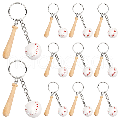 SOFPLATE 12Pcs Mini Baseball PU Leather Pendant Keychain with Wood Baseball Bat DIY-SP0001-51A-1