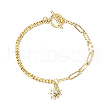 Sun Brass Clear Cubic Zirconia Charm Bracelets BJEW-JB10392-01-1