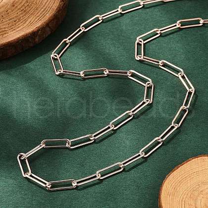 Brass Round Oval Paperclip Chain Necklace Making MAK-S072-04A-RG-1