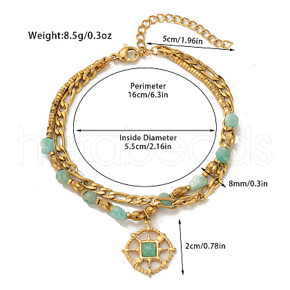304 Stainless Steel & Natural Amazonite Beaded Double Layer Bracelets FS-WG81BCE-06-1