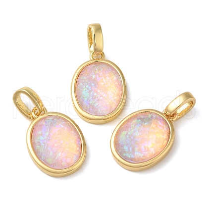Rack Plating Brass with Synthetic Opal Pendants KK-S370-09G-01-1