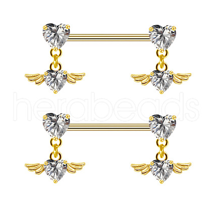316L Surgical Stainless Steel Heart Wings Nipple Rings WG4E032-02-1