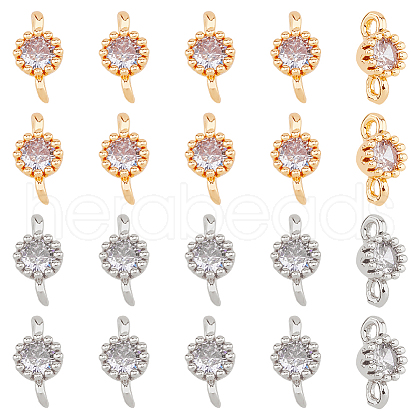 FIBLOOM 20Pcs 2 Colors Brass Pave Glass Connector Charms KK-FI0001-06-1