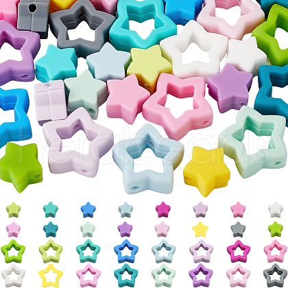 SUNNYCLUE 64cs 32 Styles Star Silicone Focal Beads SIL-SC0002-38-1