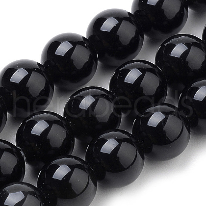 Natural Black Onyx Beads Strands X-G-S259-19-10mm-1