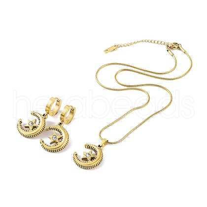 Moon 304 Stainless Steel Rhinestone Hoop Earrings & Pendant Necklaces Jewelry Sets for Women SJEW-M100-05G-1