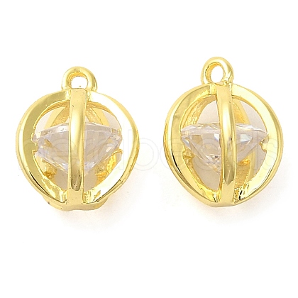 Real 18K Gold Plated Rack Plating Brass with Cubic Zirconia Pendants Charms KK-S396-12C-1