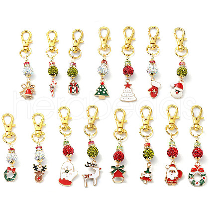 15Pcs 15 Styles Christmas Alloy Enamel Pendant Decorations HJEW-JM02205-S-1