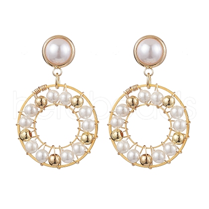 Ring Shell Pearl Beaded Dangle Earrings EJEW-TA00511-1
