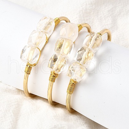 Natural Quartz Crystal Beads Cuff Bangles for Women BJEW-Q035-01G-08-1