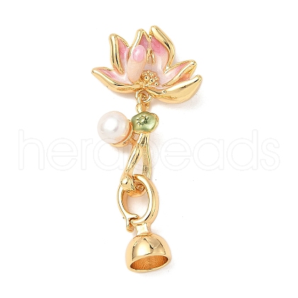 Brass Natural Pearl Enamel Fold Over Clasps KK-U059-31G-01-1