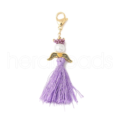 Angel Glass Pearl & MIYUKI Seed Beaded & Polycotton Tassel Pendant Decorations HJEW-MZ00197-01-1