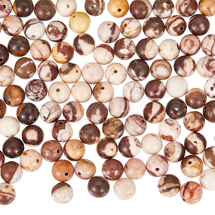 GOMAKERER 2 Strands Natural Zebra Jasper Round Beads Strands G-GO0001-34-1