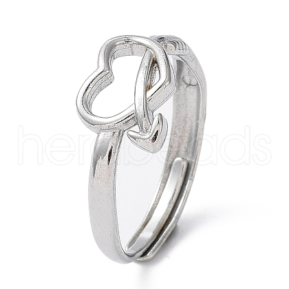 Non-Tarnish 304 Stainless Steel Hollow Heart Adjustable Rings RJEW-D006-15P-1
