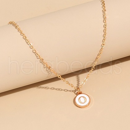Alloy White Enamel Disc with Initial Pendant Necklaces for Women WG552C5-15-1