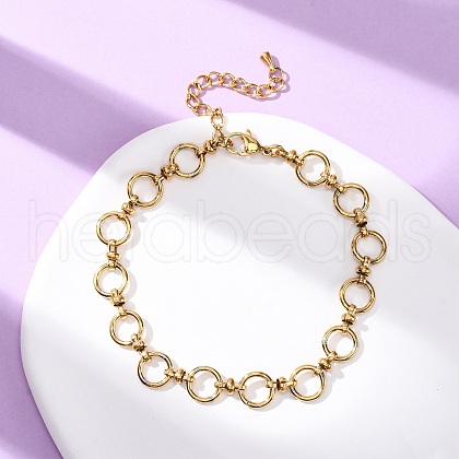 304 Stainless Steel Ring Link Chain Anklets AJEW-A057-02G-1