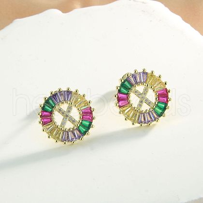 Brass Colorful Cubic Zirconia Stud Earrings WG39B88-24-1