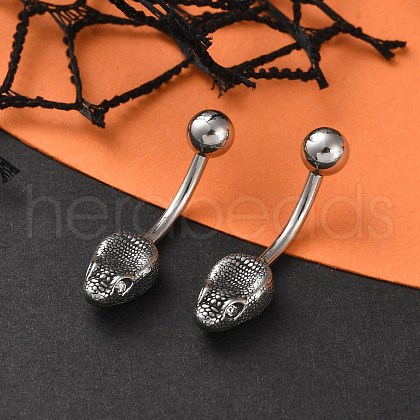 Snake Head 316 Surgical Stainless Steel Cubic Zirconia Belly Button Rings EJEW-G416-16AS-03-1
