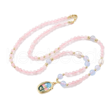 Natural Rose Quartz Pendant Necklaces for Women NJEW-G165-01D-G-1