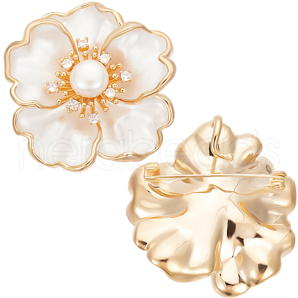 Beebeecraft 1Pc Flower Brass Cubic Zirconia Brooches JEWB-BBC0001-05-1