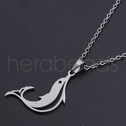 Non-Tarnish 201 Stainless Steel Dolphin Pendants Necklaces NJEW-S105-JN710-45-1-1