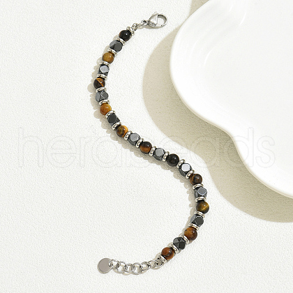 Natural Tiger Eye & Non-magnetic Synthetic Hematite Bead Bracelets for Daily Wear and Parties EA3590-2-1