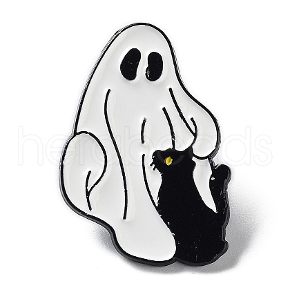 Ghost with Black Cat Alloy Enamel Brooch JEWB-E034-02EB-04-1