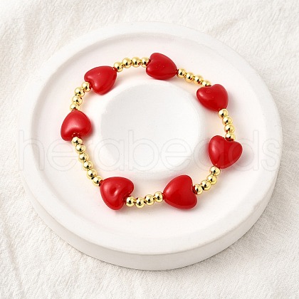 Valentine's Day ABS Imitation Pearl Beads Stretch Bracelets for Women BJEW-D317-08A-G-1