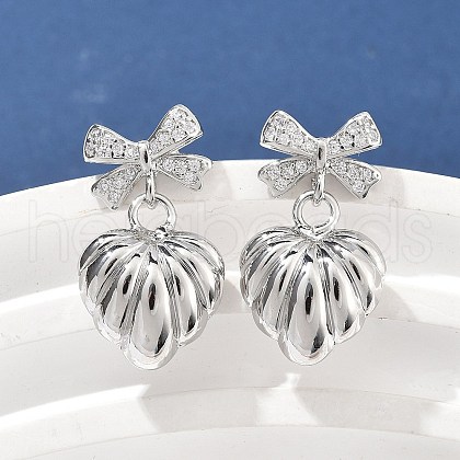 Bowknot Brass Micro Pave Clear Cubic Zirconia Dangle Stud Earrings for Women EJEW-U057-03P-1