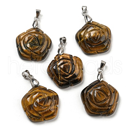 Natural Tiger Eye Carved Pendants G-I319-02P-A06-1