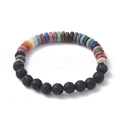 Dyed Colorful Natural Lava Rock Beaded Strtch Bracelets BJEW-JB10052-01-1