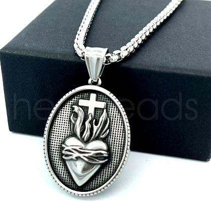 Vintage Stainless Steel Sacred Heart of Jesus Pendant Necklaces for Men IC9997-1
