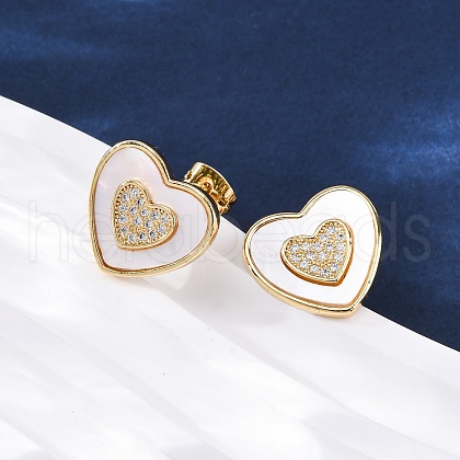 Heart Brass Micro Pave Clear Cubic Zirconia Stud Earrings KK-D363-12B-G-1