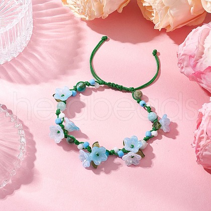 Flower Natural Hemimorphite Braided Bracelets for Women BJEW-TA00625-02-1