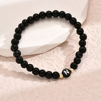 Alloy Resin Round Beaded Stretch Bracelets WG611D6-14-1