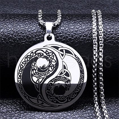 Yin-yang 304 Stainless Steel Pendant Necklaces for Women NJEW-M105-07A-P-1